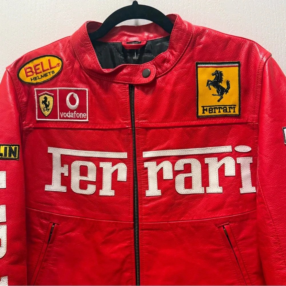 Handmade Vintage Ferrari Racing Vegan Leather Crop Jacket Red Formula1 Size XS/S - Picture 4 of 6